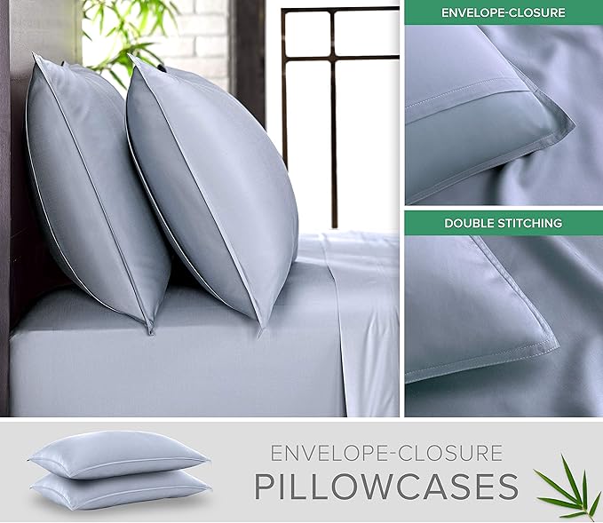 Short Queen Sheets by Pure Bamboo for RV Camper (60"x75") - Genuine 100% Organic Viscose Derived from Bamboo Bed Sheet Set, Soft & Cooling, Lifetime Quality Promise (Short Queen, Sterling Blue)