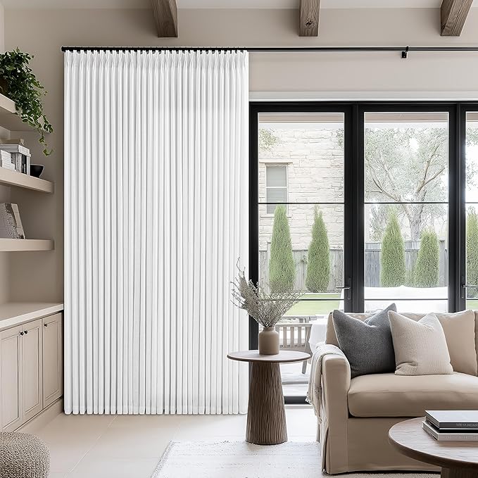 Snow White Linen Curtains Pinch Pleated 84 Inches Long for Living Room Bedroom Pleat with Hooks Rings Back Tab Semi Sheer Curtains 84 Inch Length Light Filtering Luxury Farmhouse Drape 1 Panel