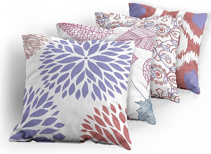 Ambesonne Vintage Throw Pillow Cushion Case Pack of 4, Bohemian Ornamental Leaves Dahlia Pattern Geometric Art Curlicue Motif, Modern Accent Double-Sided Digital Printing, 20", Lavender Pale Maroon