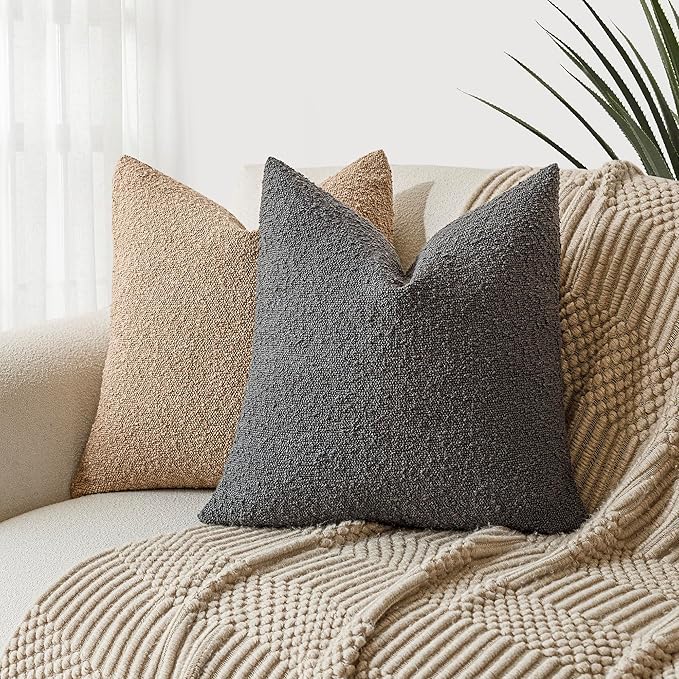 Foindtower Decorative Boucle Throw Pillow Covers Accent Solid Pillow Cases Cozy Soft Textured Couch Cushion Case for Chair Sofa Bedroom Living Room Home Decor 22 x 22 Inch,Dark Grey