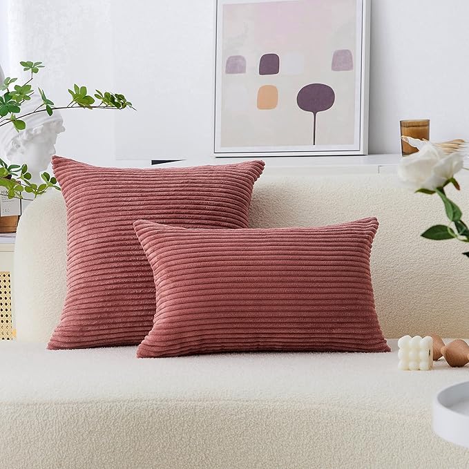 Home Brilliant 26x26 Pillow Covers Euro Shams Cover Large Solid Striped Corduroy Euro Throw Pillow Cushion Cover Sham for Patio, 26 x 26 inch, Dry Rose Pink
