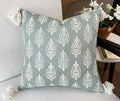 VAGMINE Block Printed Decorative Square Accent Throw Pillow Cover - Sofa, Chair, Couch, Living Room, Bedroom, Farmhouse Home Decor - Chandni Paiseley-Light Teal, 20x20 Inches