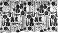 Lunarable Jazz Window Valance, Silhouette of Musical Instruments Trumpet Saxophone Guitar Drum and Keyboard, Curtain Valance for Kitchen Bedroom Decor with Rod Pocket, 54" X 12", White Charcoal