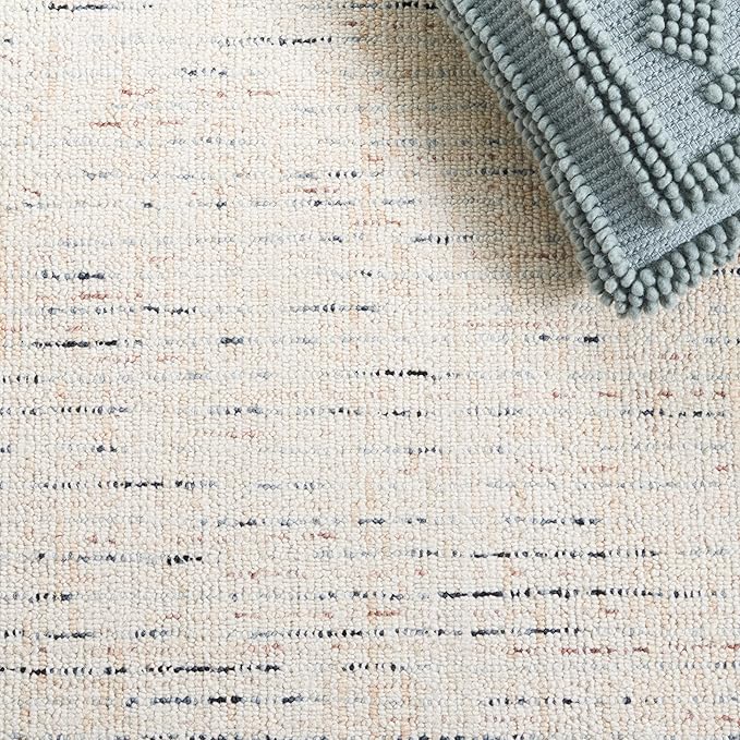 SAFAVIEH Abstract Collection Area Rug - 9' x 12', Ivory & Blue, Handmade Wool, Ideal for High Traffic Areas in Living Room, Bedroom (ABT468M)