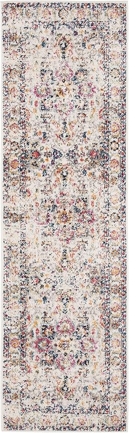 SAFAVIEH Madison Collection Runner Rug - 2'3" x 8', Purple Pink Fuchsia & Ivory, Boho Chic Distressed Design, Non-Shedding & Easy Cleaning, Ideal for Entryway, Front Door, Bathroom, Mudroom (MAD603R)