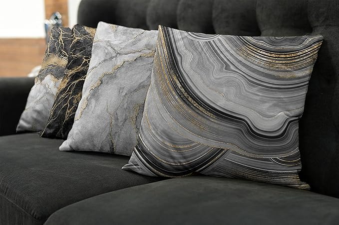 Ambesonne Marble Throw Pillow Cushion Case Pack of 4, Obsidian Like Ornaments Natural Stone Stains and Veins Golden Yellow Tone, Modern Accent Double-Sided Digital Printing, 18", Charcoal Grey Coconut