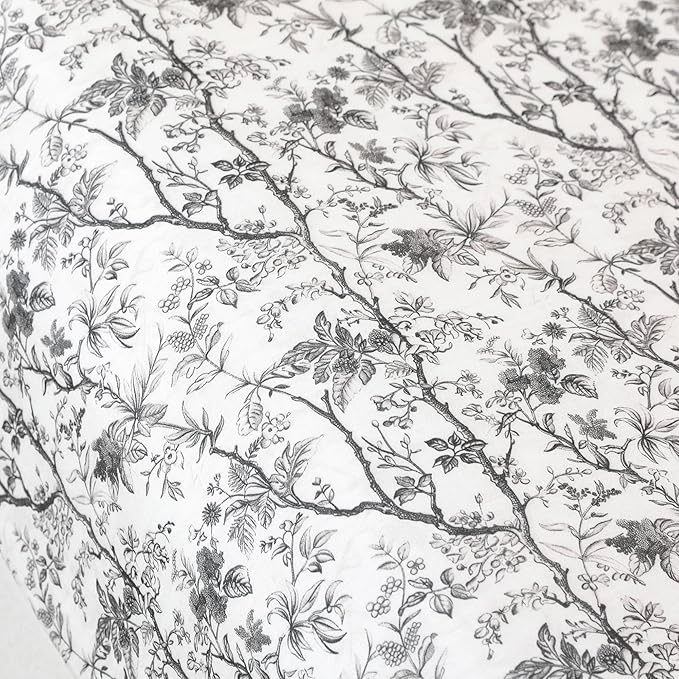 Modern Threads Silky Soft Microfiber and Wrinkle Free Sheets - Luxurious Microfiber Bed Sheets Includes Flat Sheet, Fitted Sheet with Deep Pockets, & Pillowcases Grey Garden Toile, Queen