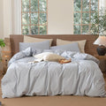 MooMee Striped Duvet Cover Set 100% Washed Cotton Linen Like Textured Breathable Durable Soft Comfy (Cornflower Blue White Wide Stripes, King 104"x90")