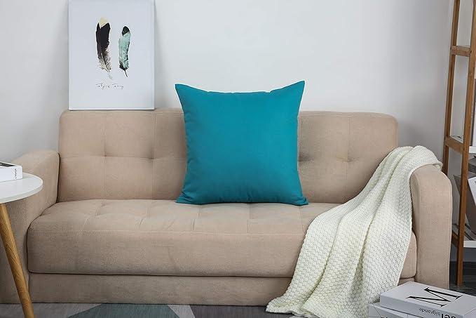 TangDepot Set of 2 Handmade Decorative Solid 100% Cotton Canvas Throw Pillow Covers/Cushion Covers, 45 Colors Available - (16"x16" 2 Pieces, Blue Ashes)