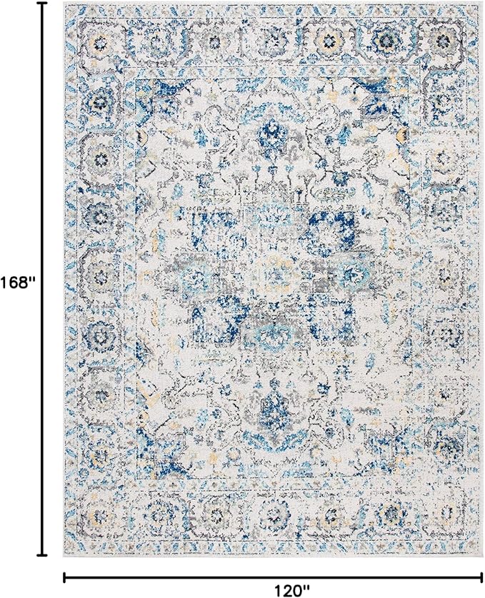 SAFAVIEH Madison Collection Area Rug - 10' x 14', Grey & Ivory, Snowflake Medallion Distressed Design, Non-Shedding & Easy Care, Ideal for High Traffic Areas in Living Room, Bedroom (MAD603F)