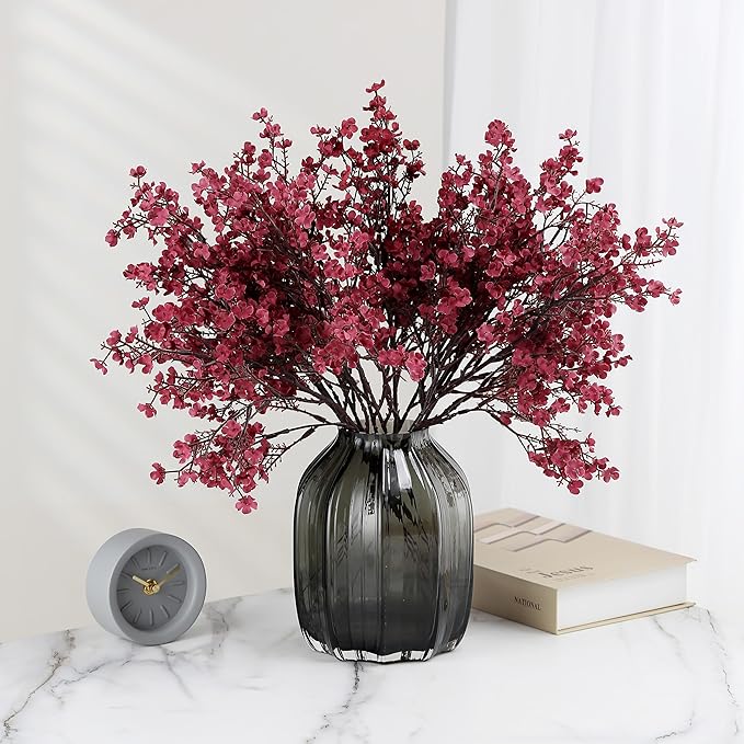 20pcs Babys Breath Artificial Flowers Gypsophila Bouquet Bulk Fake Spring Silk Small Flowers Real Touch Faux Floral for Home Bedroom Kitchen Garden Wedding Christmas Party DIY Decor (Wine Red)