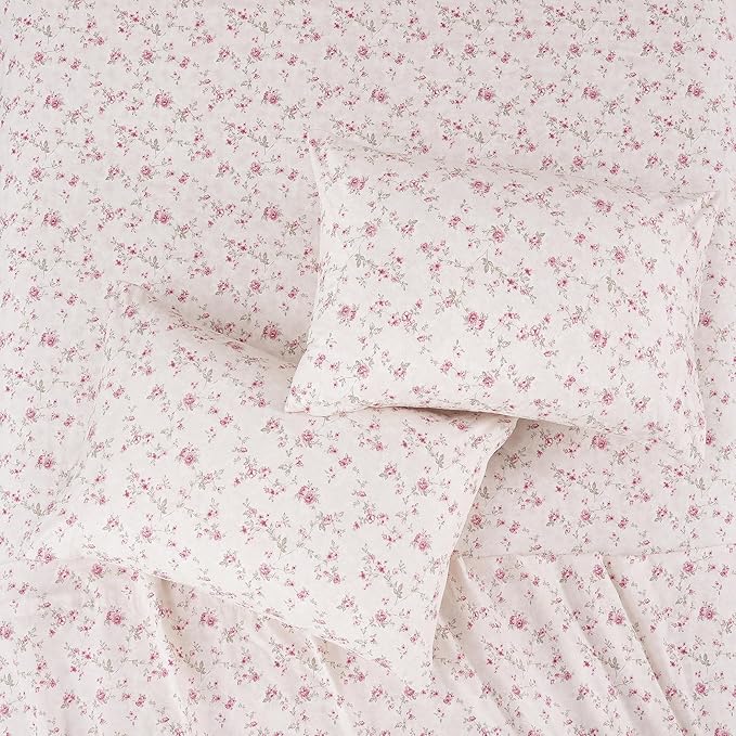 Modern Threads 4-Piece Ultra Soft Microfiber Bed Sheets Set, Wrinkle Free Sheets with Deep Pockets Fitted Sheet, Flat Sheet & Pillowcases, Lightweight Breathable Bedding, Floral Rose, Full