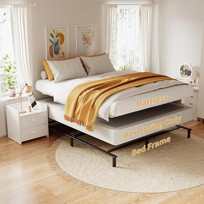 Queen Box Spring, 7 Inch Box Spring for Queen Bed, 3000 lbs Heavy Duty Metal Frame Mattress Foundation with Fabric Cover, Easy Assembly-Noise Free
