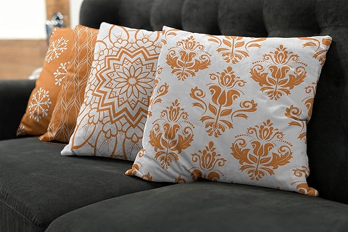 Ambesonne Retro Throw Pillow Cushion Case Pack of 4, Trellis Grid Medieval Floral Damask Mandala Flower Ornament in Modern Monochrome, Modern Accent Double-Sided Digital Printing, 20", Burnt Orange