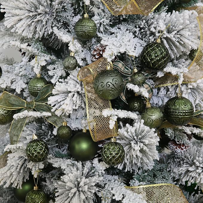 Christmas Ball Ornaments Dark Green Christmas Tree Decorations with Hang Rope-36pcs Shatterproof Christmas Ornaments Set with 6 Styles in 3 Sizes(Small Medium Large)
