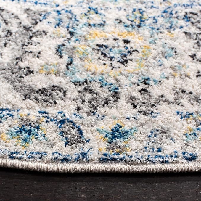 SAFAVIEH Madison Collection Area Rug - 4' Round, Turquoise & Ivory, Snowflake Medallion Distressed Design, Non-Shedding & Easy Care, Ideal for High Traffic Areas in Living Room, Bedroom (MAD603K)