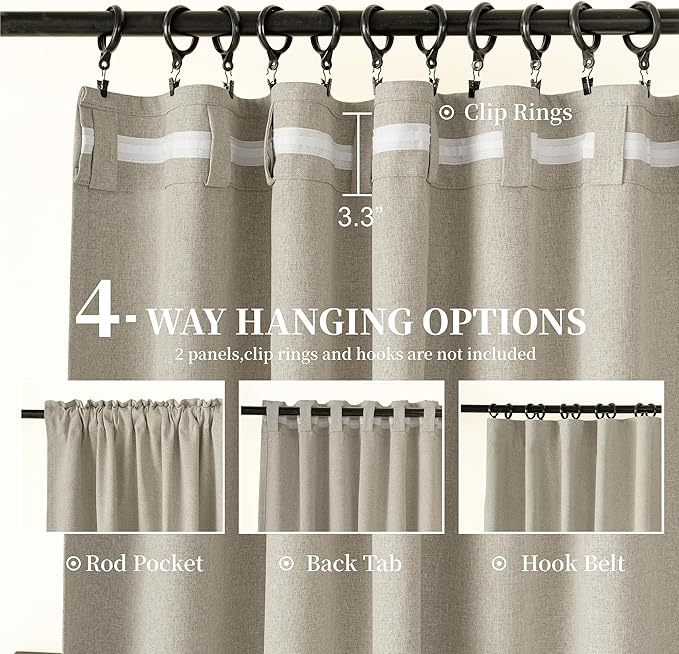 KangBang 72 Inch Extra Wide Linen Curtains Blackout 2 Panels Set-Back Tab Loop Pocket Pleated Floor to Ceiling Drapes for Patio Door, Full Light Blocking Burlap Farmhouse Morden Drapes, 72Wx84L