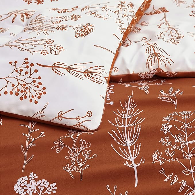 Bedsure Full Comforter Set - Terracotta Bed Set, 3 Pieces Cute Floral Bedding, 1 Soft Reversible Botanical Flowers Comforter and 2 Pillow Shams