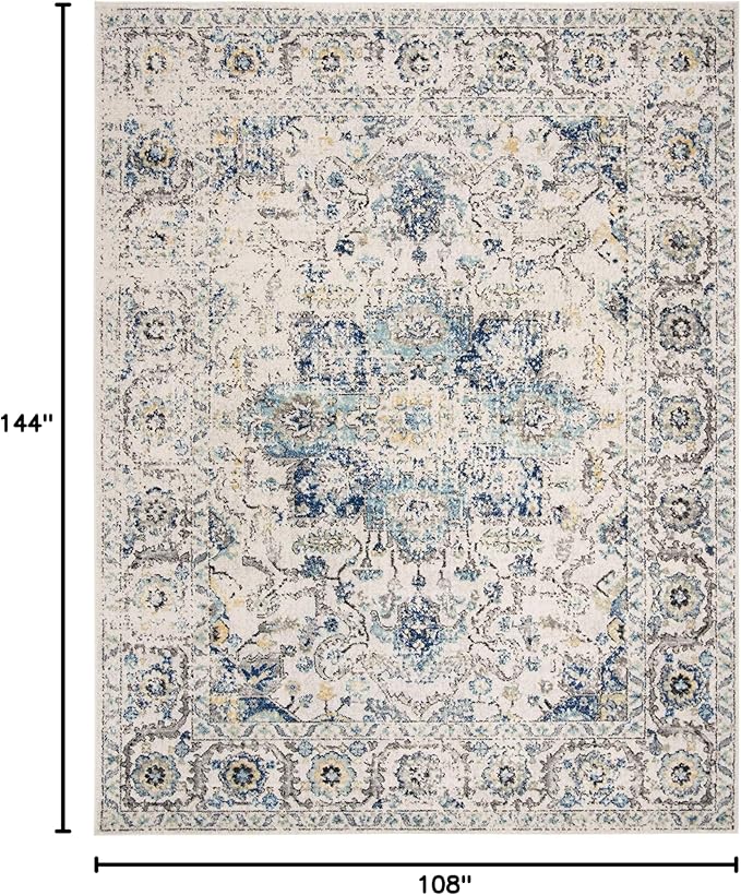 SAFAVIEH Madison Collection Area Rug - 9' x 12', Turquoise & Ivory, Snowflake Medallion Distressed Design, Non-Shedding & Easy Care, Ideal for High Traffic Areas in Living Room, Bedroom (MAD603K)