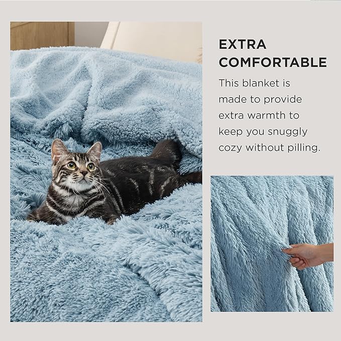 Bedsure GentleSoft Fluffy Light Blue King Size Blanket for Bed, Thick Soft Sherpa Faux Fur Fleece Bedding Fuzzy Plush Winter Warm Heavy Big Large King Blanket, Cozy Blue Gifts for Men Women, 108x90