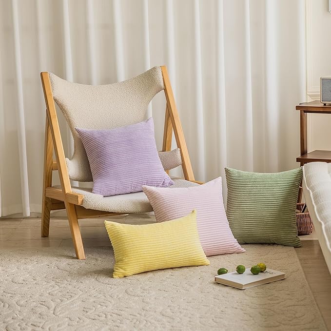 Home Brilliant Light Purple Throw Pillow Cover for Floor Solid Supersoft Corduroy Decorative Velvet Pillow Case for Bed, Lavender, 26x26 inches (66cm)