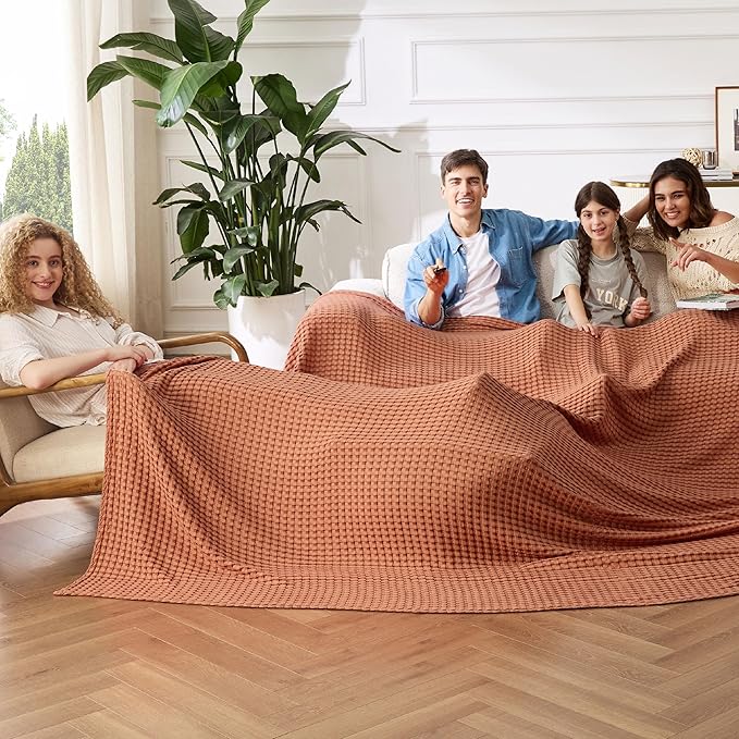 Bedsure Cooling Cotton Waffle Oversized King Blanket - Lightweight Breathable Rayon Derived from Bamboo for Hot Sleepers, Luxury Throws for Bed and Sofa, 120x96 Inches