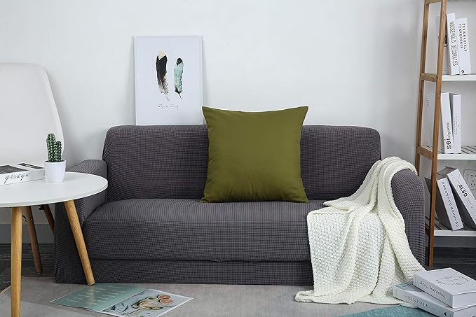 TangDepot Handmade Decorative Solid 100% Cotton Canvas Throw Pillow Covers/Pillow Shams, (16"x16", Olive Green)