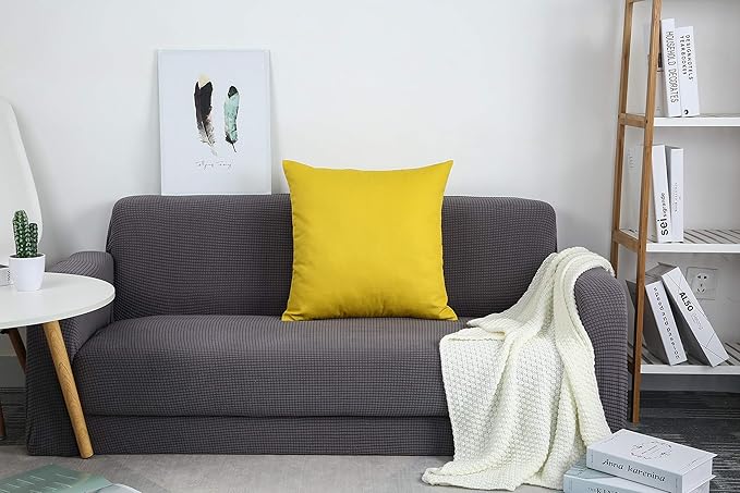 TangDepot Handmade Decorative Solid 100% Cotton Canvas Throw Pillow Covers/Pillow Shams, (24"x24", Deep Yellow)