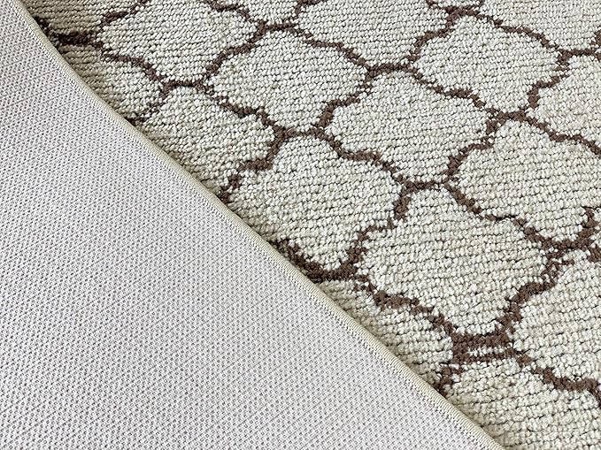 Custom Size Modern Runner Rug Carpet for Hallway Entryway Foyer Kitchen, Slip Resistant Latex Rubber Backed 31 inch Wide X Customized Length, Trellis Beige, 31 inch X 13 feet