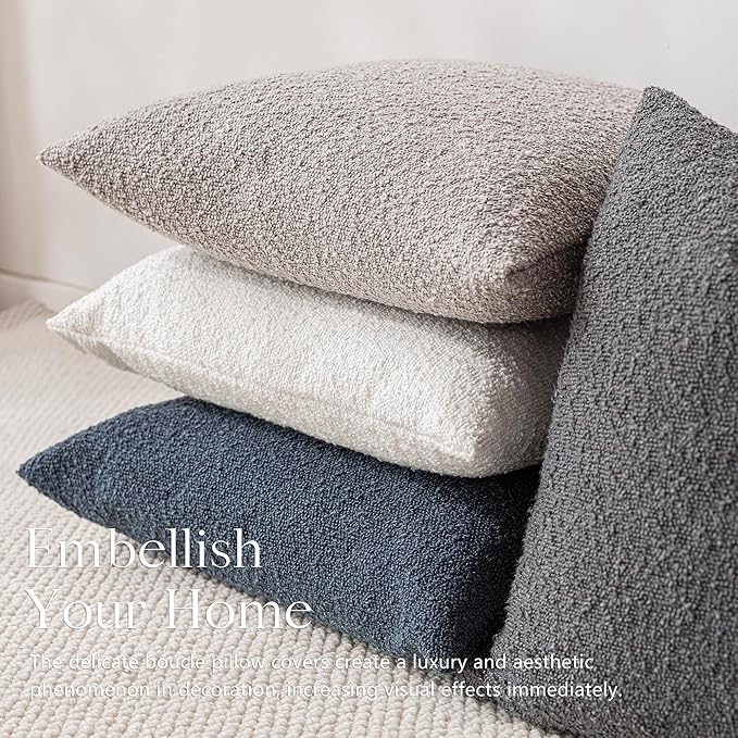 Foindtower Decorative Textured Boucle Throw Pillow Covers Accent Solid Pillow Cases Neutral Soft Cozy Couch Cushion Case for Chair Sofa Bedroom Living Room Home Decor 26 x 26 Inch,Neutral Grey