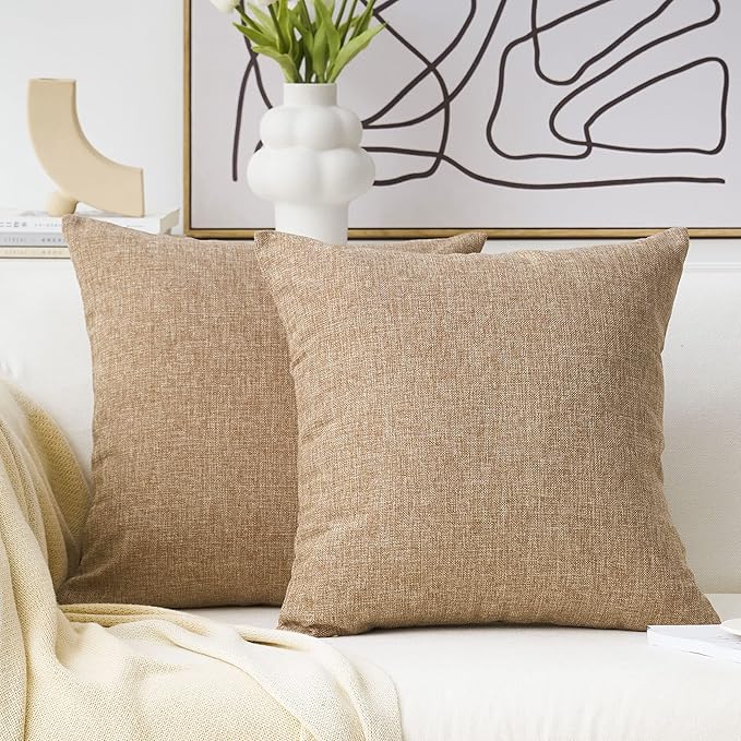 Home Brilliant Decoration Linen Set of 2 Large Pillow Covers Cushion Covers for Living Room Couch Patio, 26x 26 inch(66cm), Natural Linen