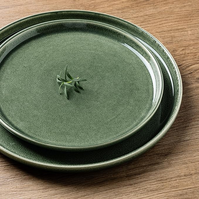 AmorArc Stoneware Dinnerware Sets,Round Reactive Glaze Ceramic Plates and Bowls Set,Highly Scratch Resistant | Dishwasher & Microwave Safe Dishes,Service for 6 (18pc) Jade Green