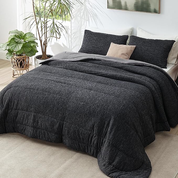 Bedsure Queen Comforter Set - Cooling and Warm Bed Set, Charcoal Black Reversible Bedding for All Season, 3 Pieces, 1 Queen Size Comforter (88"x88") and 2 Pillow Cases(20"x26")