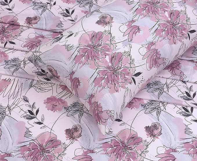RUVANTI 100% Cotton Twin XL Sheet Sets, 3 Pieces, Soft & Breathable Percale Weave Bedding, Deep Pocket 16", Hotel Standard, Crisp Cool Feel, Durable, Perfect Size Floral Sheets, Lilac Floral