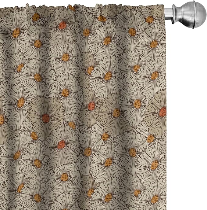 Ambesonne Vintage Window Curtains Pack of 2, Sketch Art Style Gerbera Daisies Abstract Flowers Autumn Garden Flourish, Lightweight Set with Rod Pocket, 4 Panels of - 28" x 95", Marigold Orange