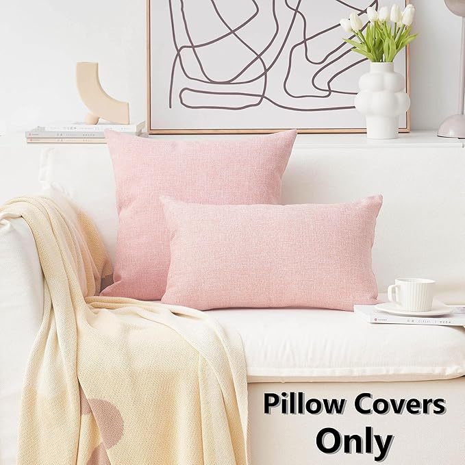 Home Brilliant Pillow Covers Decorative Pink Throw Pillow Covers Linen Throw Pillows for Couch Sofa Bed Bedroom Girl Room Decoration, 20x20 inch(50cm), Set of 2, Baby Pink
