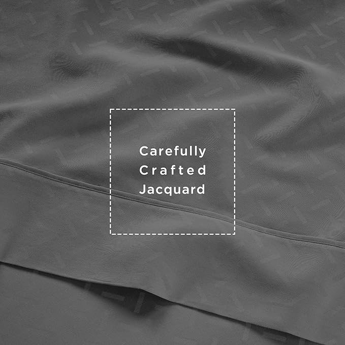 Threadmill Cotton Twin XL Sheet Set | 100% Cotton Sheets for Twin XL Size Bed | Damask Jacquard Sateen Twin XL Bed Sheets Set with 16” Deep Pocket | Soft Breathable 3-Piece Cooling Sheets | Dark Grey