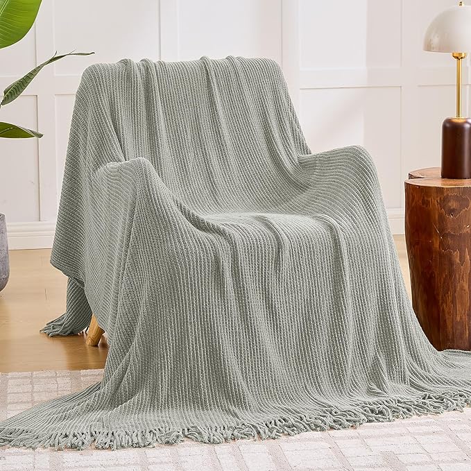 inhand Throw Blanket for Couch Bed,Chunky Chenille Woven Soft Blankets with Tassels,Cozy Boho Farmhouse Fall Winter Decor,Warm for Women,50"x60",Extra Thick-Light Grey