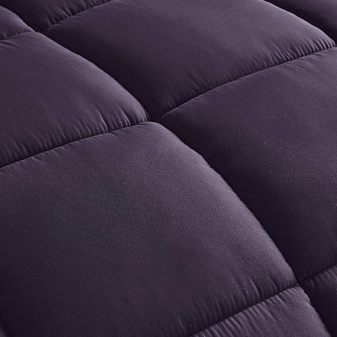 Chezmoi Collection 3-Piece All Season King Comforter Set Dark Purple, Soft Quilted Down Alernative Duvet Insert with Corner Tabs, Lightweight Microfiber Bedding, 102 x 90 Inches
