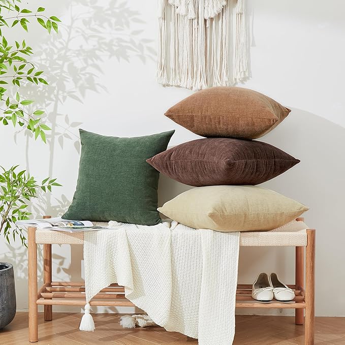 GAWAMAY Decorative Square Throw Pillow Covers 18x18 Inch Set of 4, Super Soft Chenille Pillows Cover Fall Pillowcase for Living Room Bedroom Sofa Couch Cushion Cover Coffee 45x45cm (No Insert)