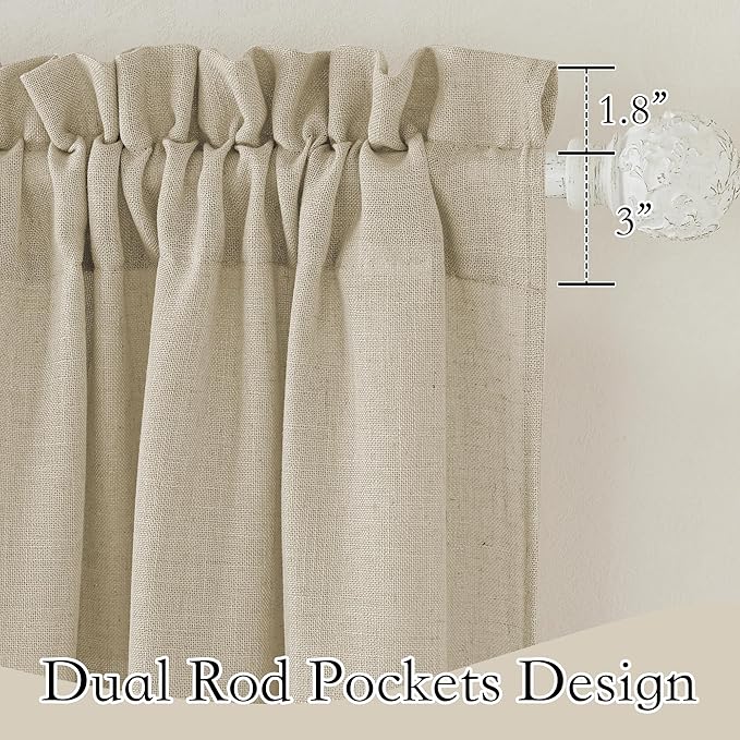 RYB HOME Semi Sheer Curtains - Linen Sheer Curtains Privacy Window Decor for Living Room Home Office Cafe Bay Window, Beige, 52 x 108 inch Long, 2 Pcs