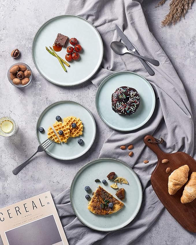 famiware Star Dinner Plates for 6, 10 inches Plate Set, Scratch Resistant, Stoneware Dinnerware, Kitchen Modern Rustic Serving Dishes, Smoky Blue