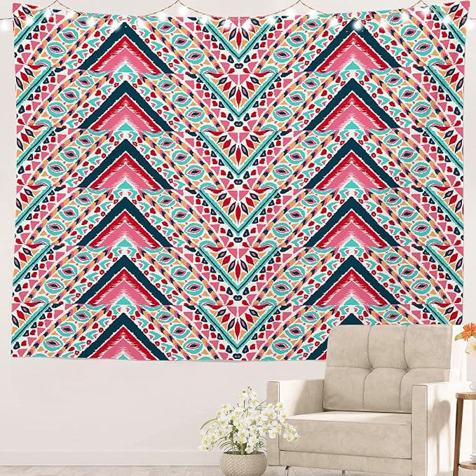 Batmerry Modern Stripe Geometric Tapestry, Boho Tribal ethnic Seamless striped Wall Art Hanging Decoration Polyester Fiber White Ruffled Around for Dorm Room Bedroom Living Room, 59.1x82.7 inches