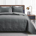Love's cabin King Size Quilt Bedding Set Dark Grey Bedspreads - Bed Lightweight Bedspread Comforter - Coin Pattern Bedding Coverlet for All Season - 3 Pieces (1 Quilt, 2 Pillow Shams)