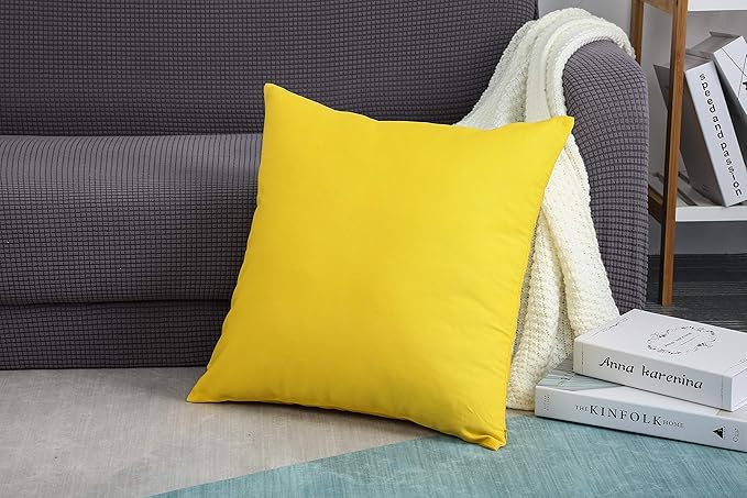 TangDepot Handmade Decorative Solid 100% Cotton Canvas Throw Pillow Covers/Pillow Shams, (28"x28", Yellow)