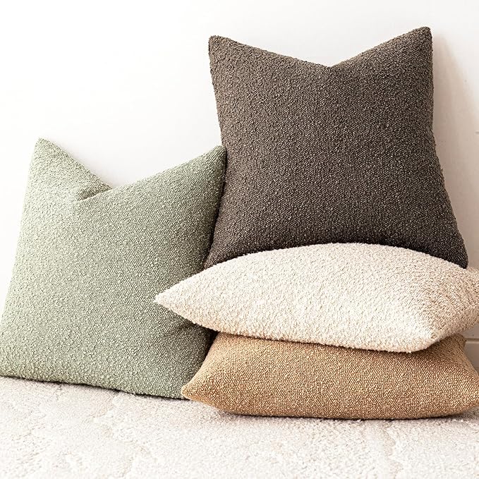 Foindtower Decorative Textured Boucle Throw Pillow Covers Accent Solid Pillow Cases Neutral Soft Cozy Couch Cushion Case for Chair Sofa Bedroom Living Room Home Decor 16x16 Inch,1PC,Dirty Sage Green