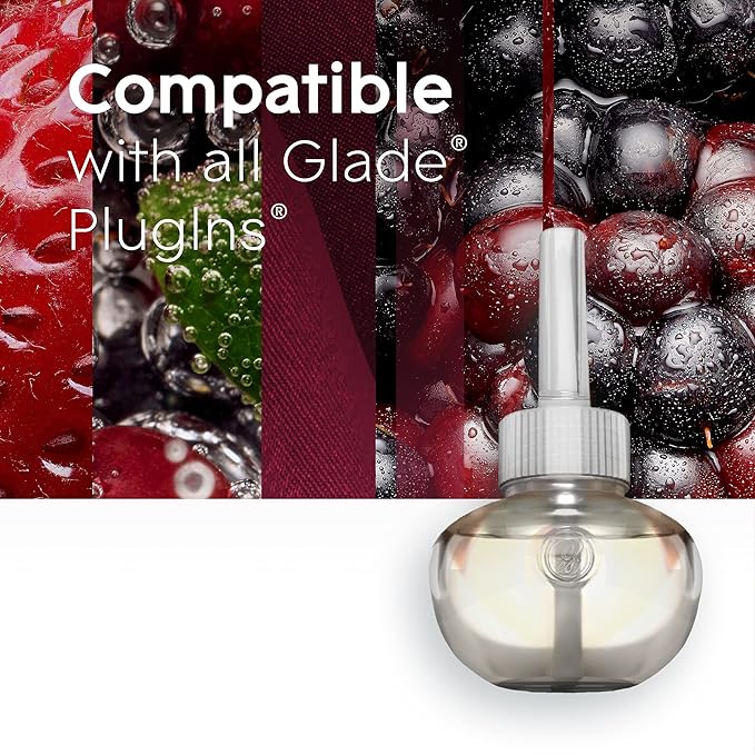 Glade PlugIns Refills Air Freshener, Scented and Essential Oils for Home and Bathroom, Bubbly Berry Splash, 3.35 Fl Oz, 5 Count