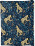 Leopard Blanket - Elegant Golden Leopards Dark Blue Fleece Throw,Gifts for Kids Adult, Soft & Warm,Lightweight, for Modern Rustic Art Decor, Animal Lovers, and Room Home Accents 60x80in