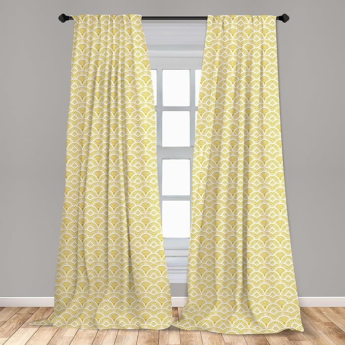 Ambesonne Abstract Window Curtains, Hand Drawn Vintage Half Circles Sun Themed Bohemian Ornamental Vibrant Pattern, Lightweight Decor 2-Panel Set with Rod Pocket, Pair of - 28" x 84", White and Yellow