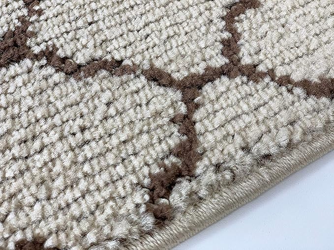 Custom Size Modern Runner Rug Carpet for Hallway Entryway Foyer Kitchen, Slip Resistant Latex Rubber Backed 31 inch Wide X Customized Length, Trellis Beige, 31 inch X 13 feet